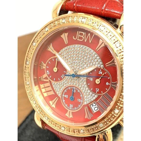 JBW Women's Watch JB6210LW Diamond Quartz Chronograph Rose Gold Red Leat… - Picture 1 of 15